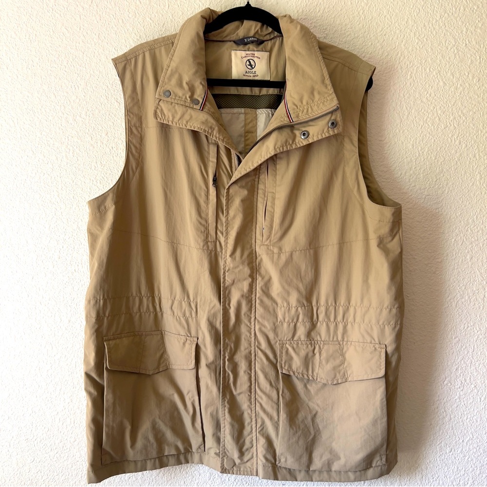 Maitre Caoutchoutier Aigle Safari UPF 30 vest waterproof hidden hoodie Sz XL